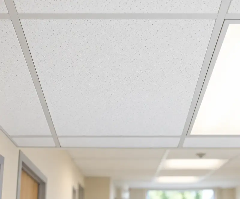 The same ceiling tile replaced and clean, after the repair